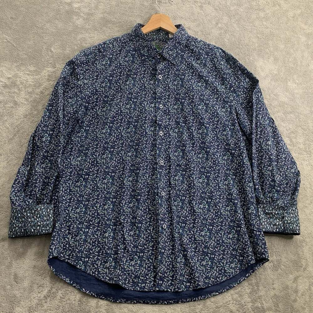 Robert Graham Shirt Mens XL Button Up Blue Floral Flip Cuff Preppy Classic Fit
